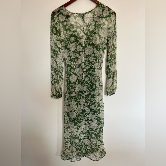 Mango floral « Lila » chiffon midi dress Floral Green Wrap Dress size 4 - Picture 6 of 12
